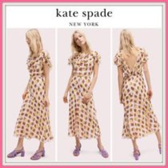 KATE SPADE Geo Print Ruffle Silk Midi Dress - Picture 2 of 11